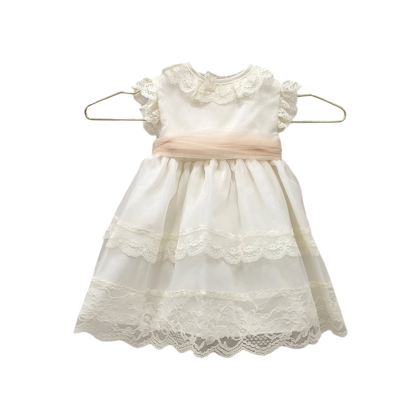 Vestido de bautizo con capota en tejido organza `Modelo Nácar´