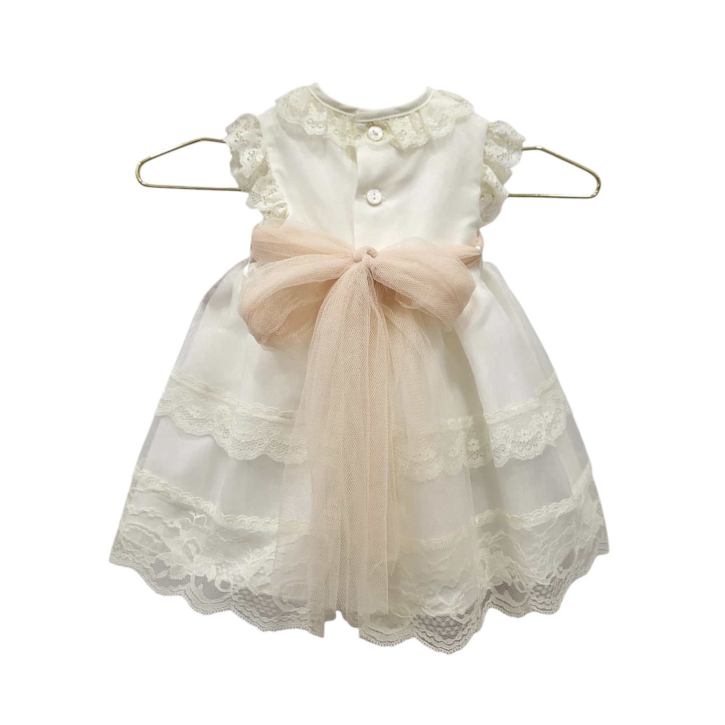 Vestido de bautizo con capota en tejido organza `Modelo Nácar´