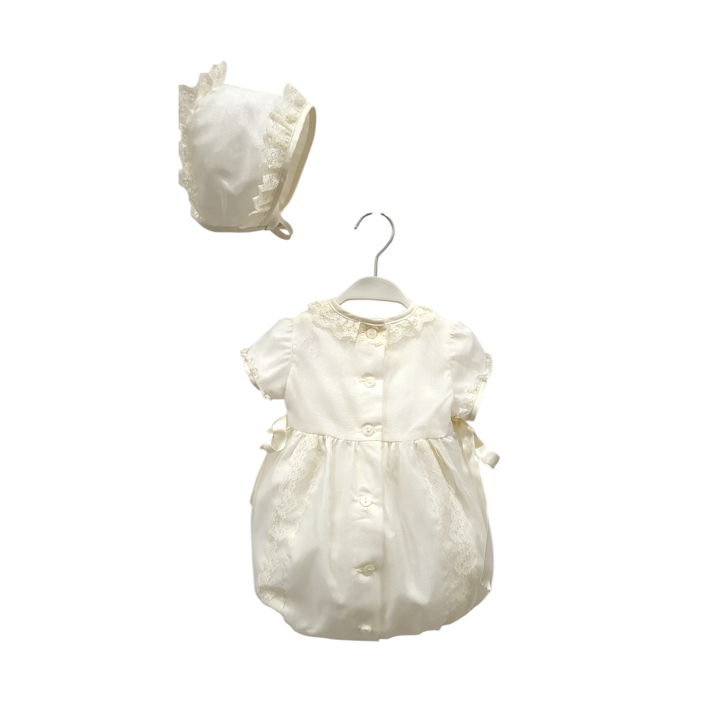 Pelele de bautizo con capota en tejido organza `Modelo Nácar´