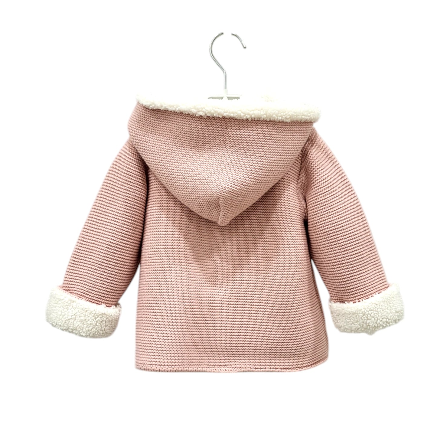 Abrigo de punto con capucha y borreguito suave en el interior