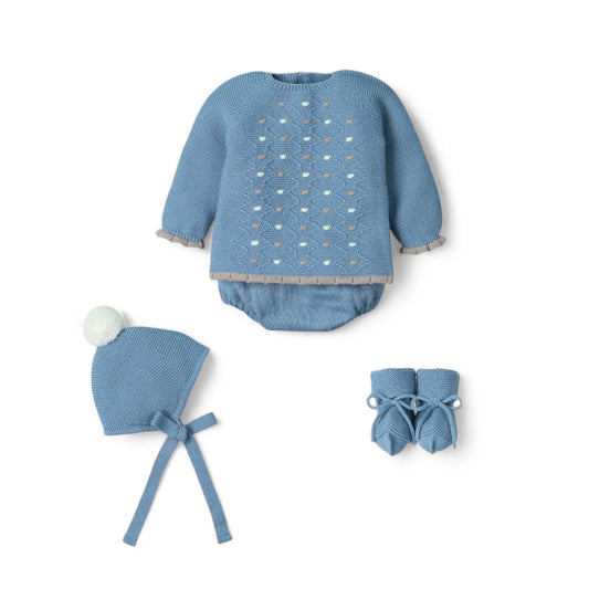 Conjunto de 4 piezas jubón, culotte, capota y patucos altos "Acunar"