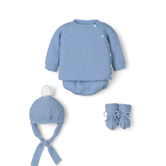 Conjunto de 4 piezas jubón, culotte, capota y patucos altos "Enternecer"