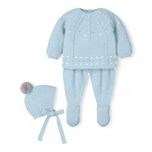 Conjunto de 3 pzas jubón, polaina y capota "Amar"