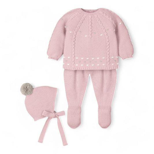 Conjunto 3 pzas jubón, polaina y capota "Amar"