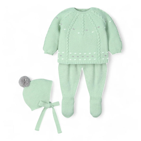 Conjunto de 3 pzas jubón, polaina y  capota  "Amar"