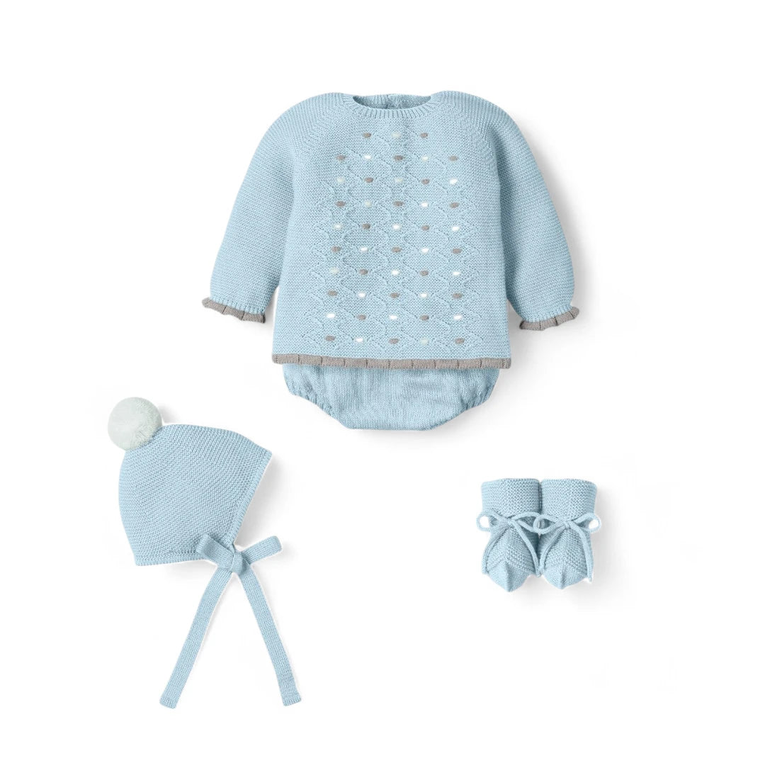 Conjunto de 4 piezas jubón, culotte, capota y patucos altos "Acunar"