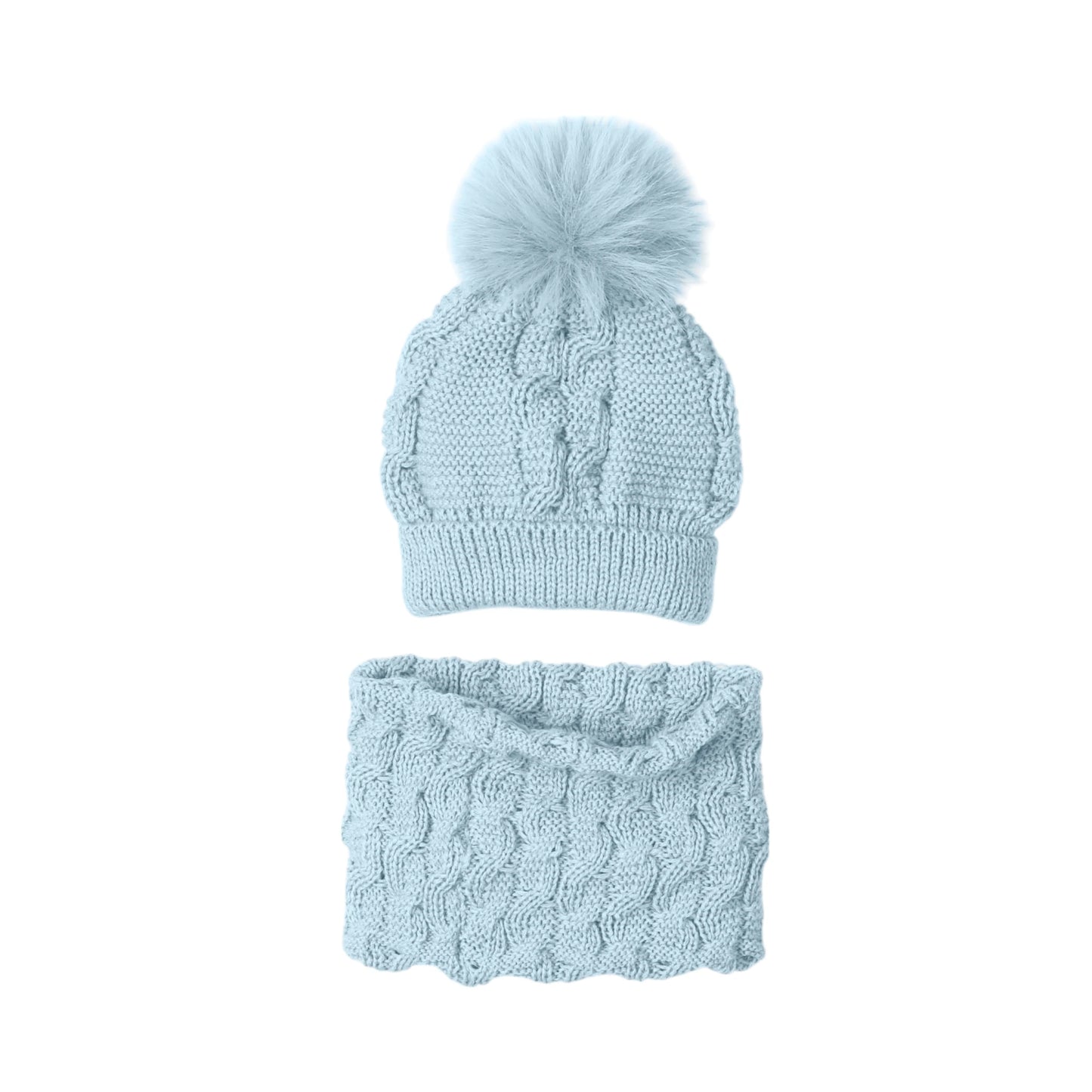 Conjunto gorro pompón pelo y braga