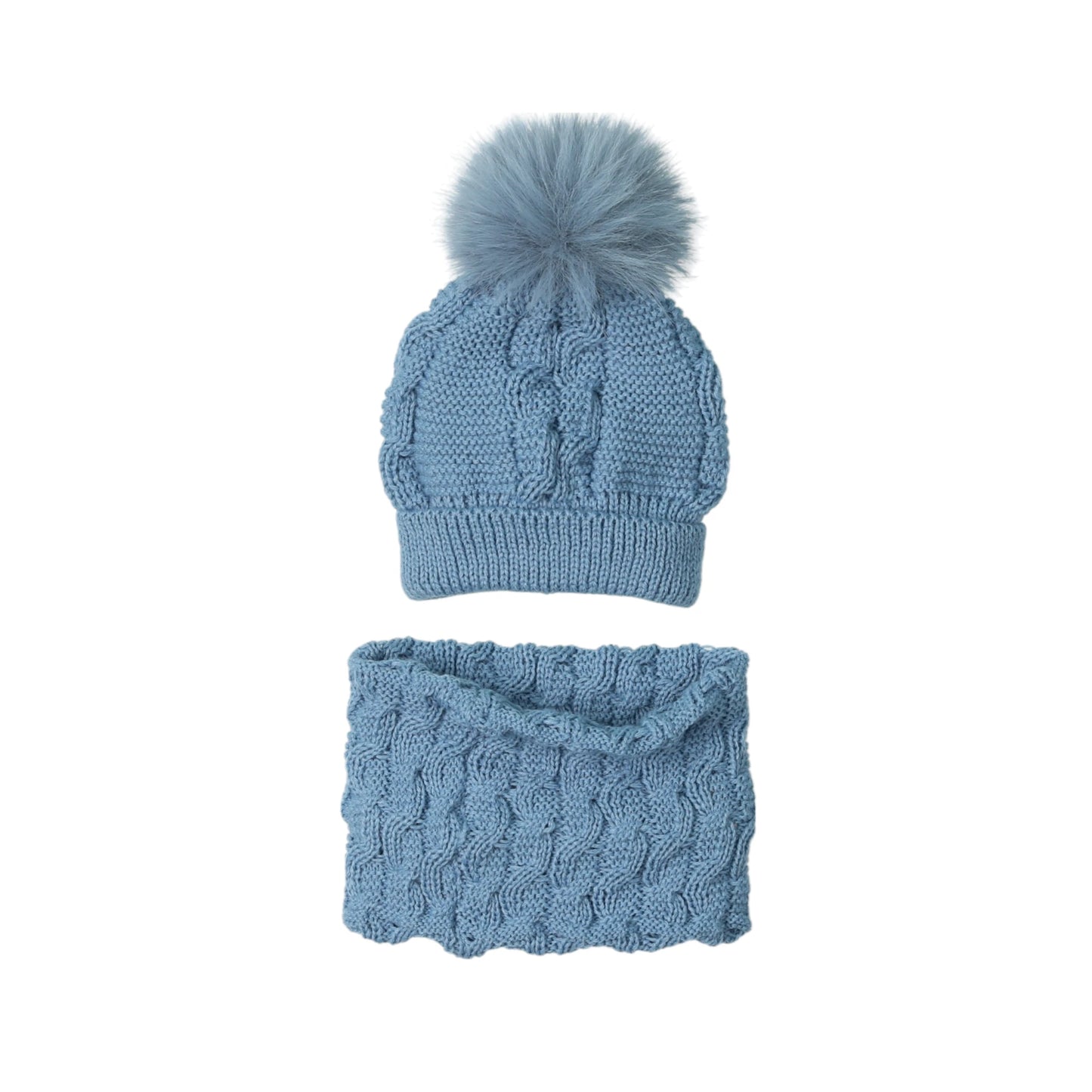 Conjunto gorro pompón pelo y braga