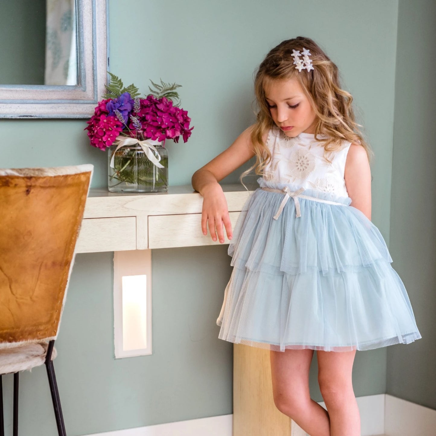 Vestido falda tul con pecho bordado 'GÉMINIS'
