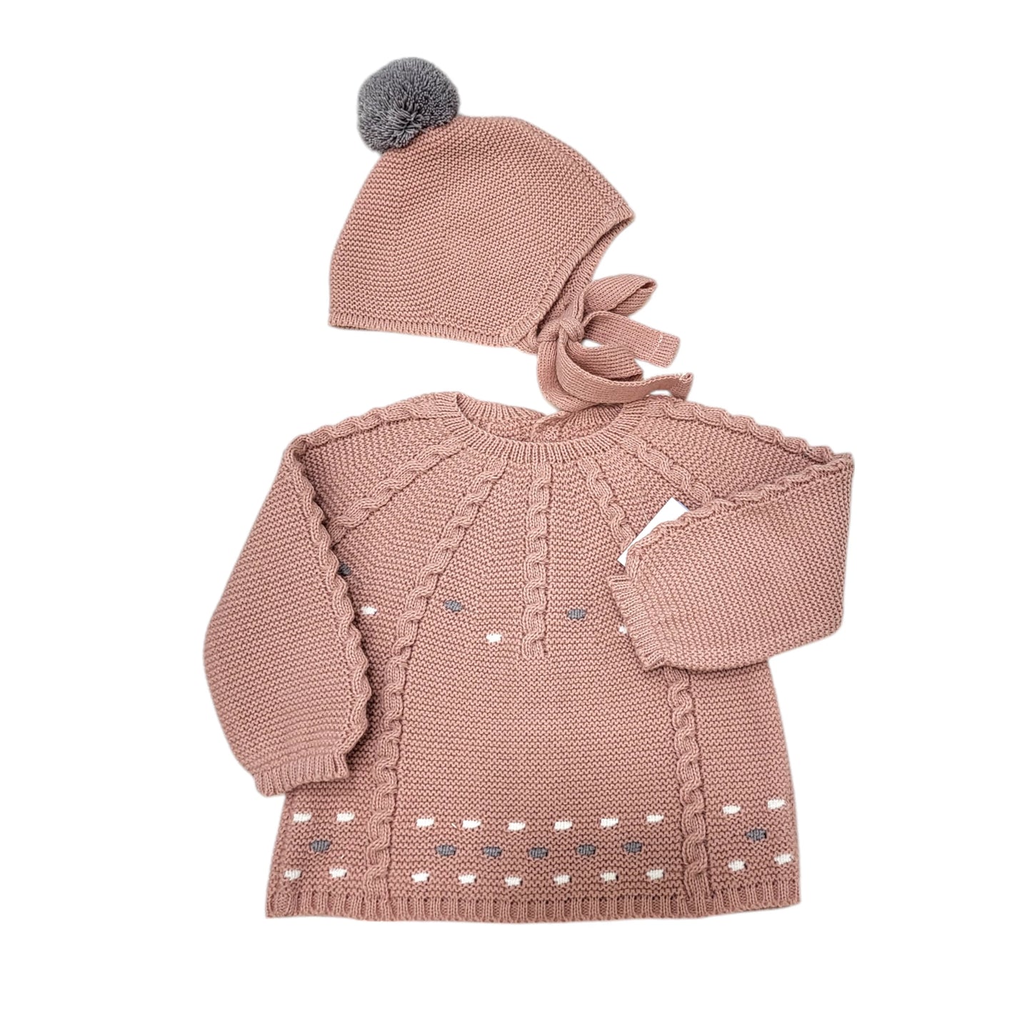 Conjunto 3 pzas jubón, polaina y capota "Amar"