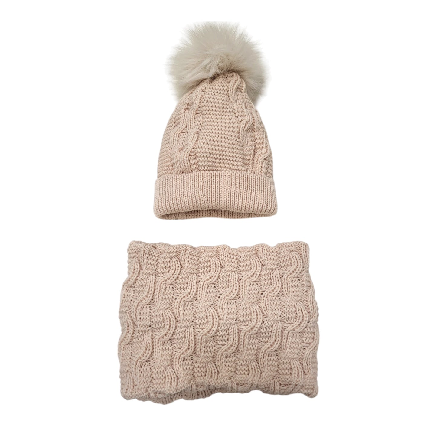 Conjunto gorro pompón pelo y braga