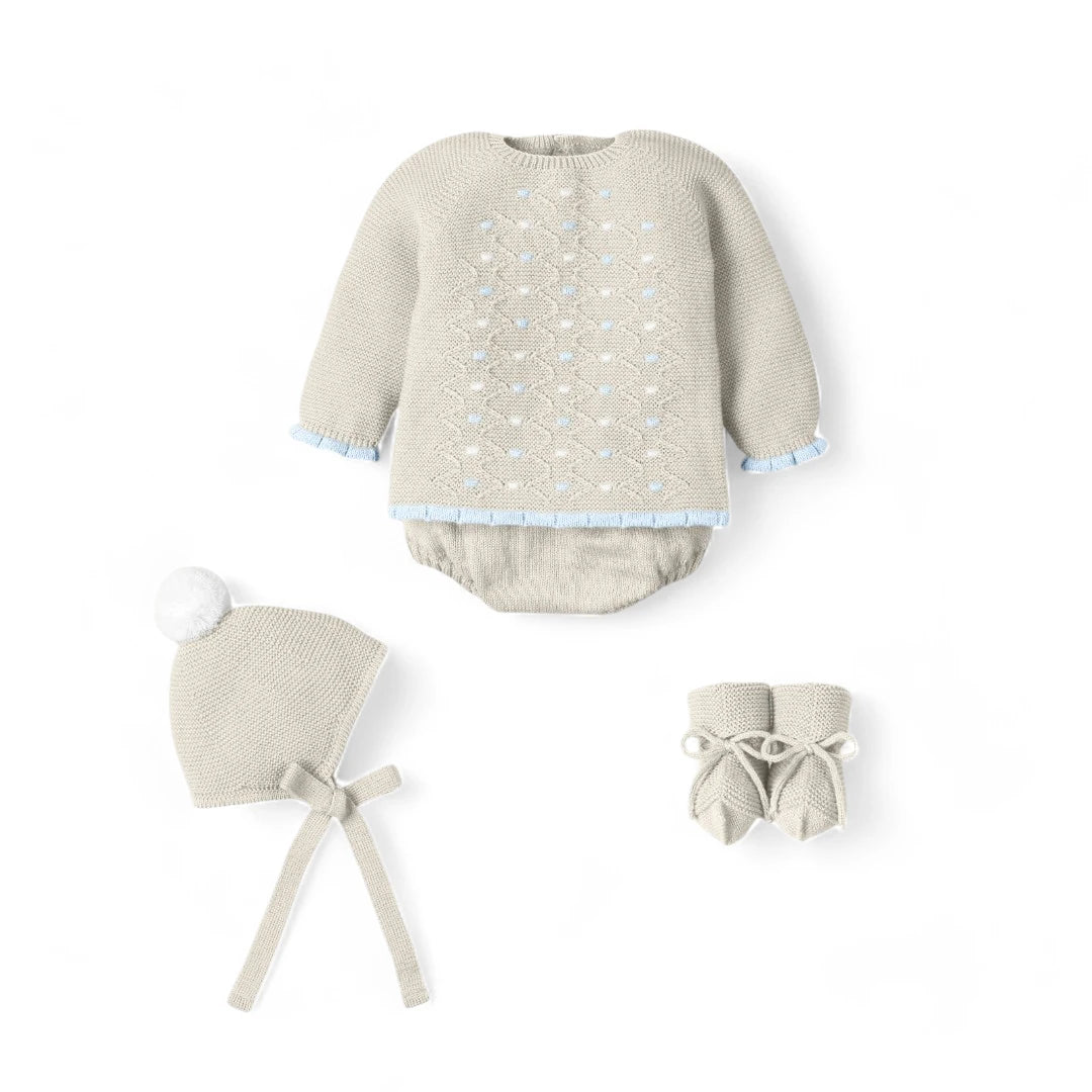 Conjunto de 4 piezas jubón, culotte, capota y patucos altos "Acunar"
