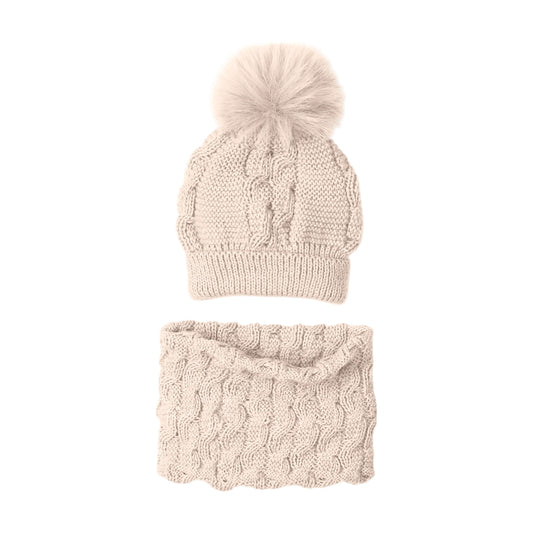 Conjunto gorro pompón pelo y braga